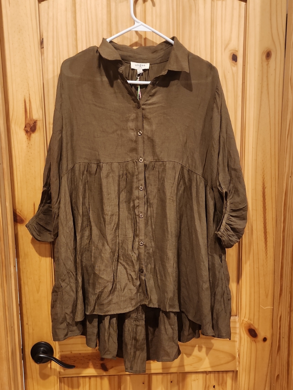 Umgee Olive Green Button-Down Tunic Top